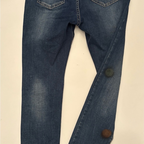 CHARLIE B Distressed Blue Jeans with Pom Pom Accents - Picture 6 of 7